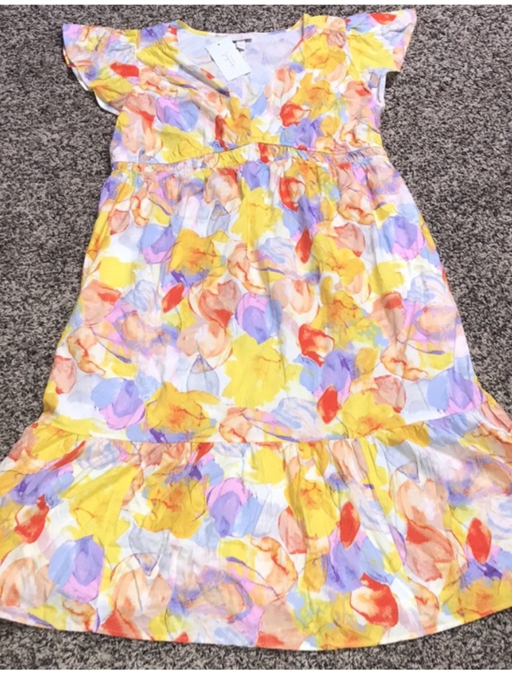 Isabel Maternity Flutter Sleeve Floral Yellow Pink Maternity Maxi Dress XS NWT - Picture 2 of 7